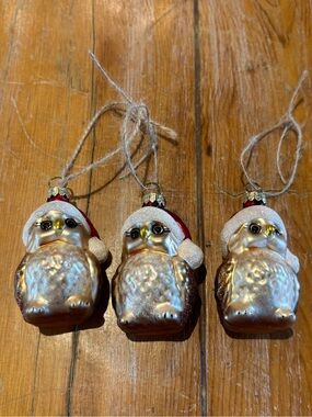 Set of 3 Santa Owl Christmas Ornaments